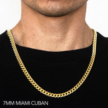 Load image into Gallery viewer, 10K 7MM YELLOW GOLD SOLID MIAMI CUBAN 30" CHAIN NECKLACE (AVAILABLE IN LENGTHS 7" - 30")