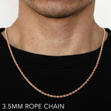 Load image into Gallery viewer, 10K 3.5MM ROSE GOLD SOLID DC ROPE 26" CHAIN NECKLACE (AVAILABLE IN LENGTHS 7" - 30")