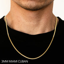 Load image into Gallery viewer, 14K 3MM YELLOW GOLD HOLLOW MIAMI CUBAN 20" CHAIN NECKLACE (AVAILABLE IN LENGTHS 7" - 30")