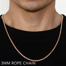 Load image into Gallery viewer, 10K 3MM ROSE GOLD SOLID DC ROPE 16" CHAIN NECKLACE (AVAILABLE IN LENGTHS 7" - 30")