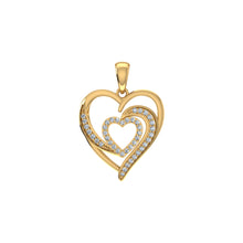 Load image into Gallery viewer, 10K Yellow Gold Round Diamond Womens Double Heart Pendant 1/8 Cttw
