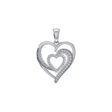 Load image into Gallery viewer, 10K White Gold Round Diamond Womens Double Heart Pendant 1/8 Cttw
