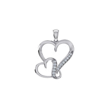 Load image into Gallery viewer, 10K White Gold Round Diamond Womens Double Heart Pendant 1/10 Cttw