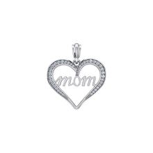 Load image into Gallery viewer, 10K White Gold Round Diamond Womens Mom Heart Pendant 1/8 Cttw