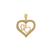 Load image into Gallery viewer, 10K Yellow Gold Round Diamond Womens Double Heart Pendant 1/8 Cttw