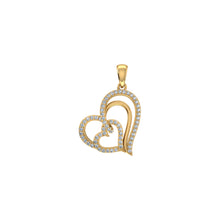 Load image into Gallery viewer, 10K Yellow Gold Round Diamond Womens Double Heart Pendant 1/4 Cttw