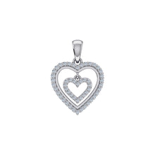 Load image into Gallery viewer, 10K White Gold Round Diamond Womens Double Heart Pendant 1/4 Cttw