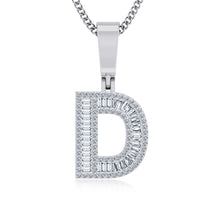 Load image into Gallery viewer, 10K White Gold Baguette Initial D Pendant 1/2 Cttw