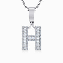 Load image into Gallery viewer, 10K White Gold  Tw Baguette Initial H Pendant 3/8 Cttw