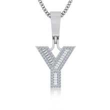 Load image into Gallery viewer, 10K White Gold Baguette Initial Y Pendant 1/4  Cttw
