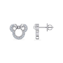 Load image into Gallery viewer, 10K White Gold Round Diamond Designer Stud Earrings 1/10 Cttw