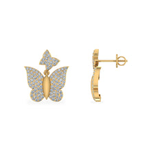 Load image into Gallery viewer, 10K Yellow Gold Round Diamond Butterfly Stud Earrings 1/2 Cttw