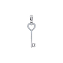 Load image into Gallery viewer, 10KT White Gold Round Diamond Heart Key Pendant 1/20 Cttw