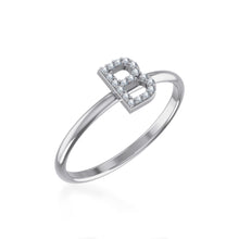 Load image into Gallery viewer, 10K White Gold Womens Round Diamond B Initial Letter Ring 1/20 Cttw
