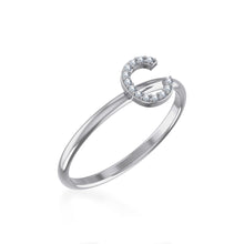 Load image into Gallery viewer, 10K White Gold Womens Round Diamond C Initial Letter Ring 1/25 Cttw