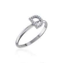 Load image into Gallery viewer, 10K White Gold Womens Round Diamond D Initial Letter Ring 1/25 Cttw
