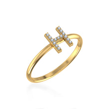 Load image into Gallery viewer, 10K Yellow Gold Womens Round Diamond H Initial Letter Ring 1/25 Cttw