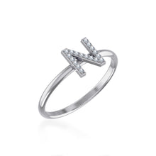 Load image into Gallery viewer, 10K White Gold Womens Round Diamond N Initial Letter Ring 1/20 Cttw