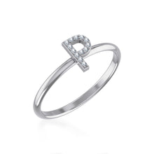 Load image into Gallery viewer, 10K White Gold Womens Round Diamond P Initial Letter Ring 1/25 Cttw