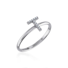Load image into Gallery viewer, 10K White Gold Womens Round Diamond T Initial Letter Ring 1/25 Cttw