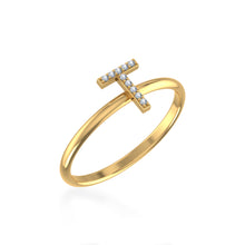 Load image into Gallery viewer, 10K Yellow Gold Womens Round Diamond T Initial Letter Ring 1/25 Cttw