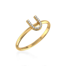 Load image into Gallery viewer, 10K Yellow Gold Womens Round Diamond U Initial Letter Ring 1/25 Cttw