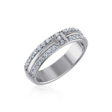 Load image into Gallery viewer, 14K White Gold Round Diamond Prong Set Designer Couple Band 3/8 Cttw