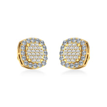 Load image into Gallery viewer, 10K Yellow Gold Round Baguette Diamond Stud Earrings 1 Cttw