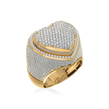 Load image into Gallery viewer, 10K Yellow Gold Round Diamond Mens Heart Shape Sz 10 Designer Mens Ring 4-3/8 Cttw