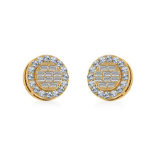 Load image into Gallery viewer, 14K Yellow Gold Round Baguette Diamond Halo Stud Earrings 1/2 Cttw