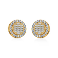 Load image into Gallery viewer, 14K Yellow Gold Round Baguette Diamond Halo Stud Earrings 5/8 Cttw