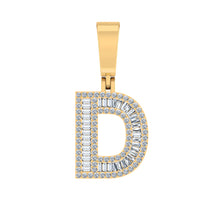 Load image into Gallery viewer, 10K Yellow Gold Baguette Diamond Initial D Letter Pendant 1/2 Cttw