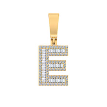 Load image into Gallery viewer, 10K Yellow Gold Baguette Diamond Initial E Letter Pendant 1/2 Cttw