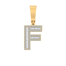 Load image into Gallery viewer, 10K Yellow Gold Baguette Diamond Initial F Letter Pendant 3/8 Cttw