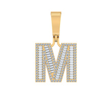 Load image into Gallery viewer, 10K Yellow Gold Baguette Diamond Initial M Letter Pendant 3/4 Cttw