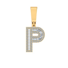 Load image into Gallery viewer, 10K Yellow Gold Baguette Diamond Initial P Letter Pendant 1/2 Cttw