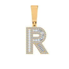 Load image into Gallery viewer, 10K Yellow Gold Baguette Diamond Initial R Letter Pendant 1/2 Cttw