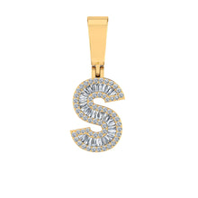 Load image into Gallery viewer, 10K Yellow Gold Baguette Diamond Initial S Letter Pendant 1/2 Cttw