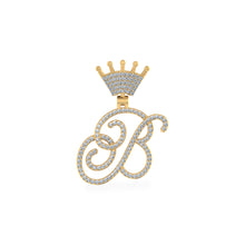 Load image into Gallery viewer, 10K Yellow Gold Round Diamond Crown B Letter Initial Pendant 1/4 Cttw