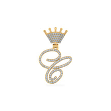 Load image into Gallery viewer, 10K Yellow Gold Round Diamond Crown C Letter Initial Pendant 1/4 Cttw