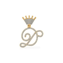 Load image into Gallery viewer, 10K Yellow Gold Round Diamond Crown D Letter Initial Pendant 1/4 Cttw