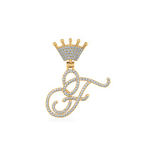 Load image into Gallery viewer, 10K Yellow Gold Round Diamond Crown F Letter Initial Pendant 1/4 Cttw