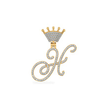 Load image into Gallery viewer, 10K Yellow Gold Round Diamond Crown H Letter Initial Pendant 1/4 Cttw