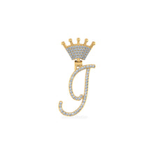 Load image into Gallery viewer, 10K Yellow Gold Round Diamond Crown I Letter Initial Pendant 1/6 Cttw