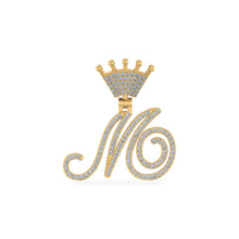 Load image into Gallery viewer, 10K Yellow Gold Round Diamond Crown M Letter Initial Pendant 1/4 Cttw