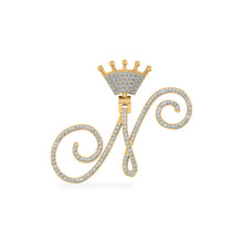 Load image into Gallery viewer, 10K Yellow Gold Round Diamond Crown N Letter Initial Pendant 1/4 Cttw