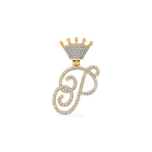Load image into Gallery viewer, 10K Yellow Gold Round Diamond Crown P Letter Initial Pendant 1/4 Cttw