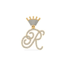 Load image into Gallery viewer, 10K Yellow Gold Round Diamond Crown R Letter Initial Pendant 1/4 Cttw