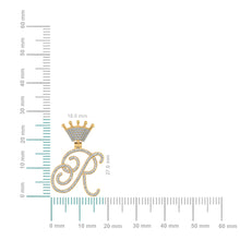 Load image into Gallery viewer, 10K Yellow Gold Round Diamond Crown R Letter Initial Pendant 1/4 Cttw
