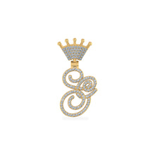 Load image into Gallery viewer, 10K Yellow Gold Round Diamond Crown S Letter Initial Pendant 1/4 Cttw
